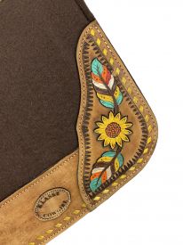 Klassy Cowgirl 28x30 Barrel Style 1" Brown felt pad with painted feather &amp; sunflower design #2